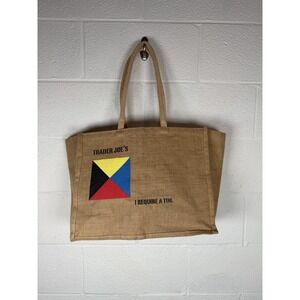 Trader Joe's Jute Burlap Reusable Tote Bag "I Require a Tug" Grocery Market